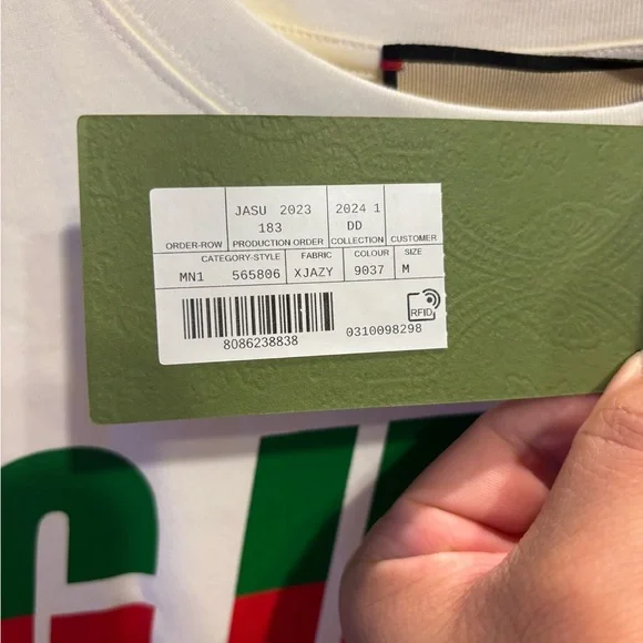 Gucci Short Sleeve Tee in Cream with Red and Green Accents